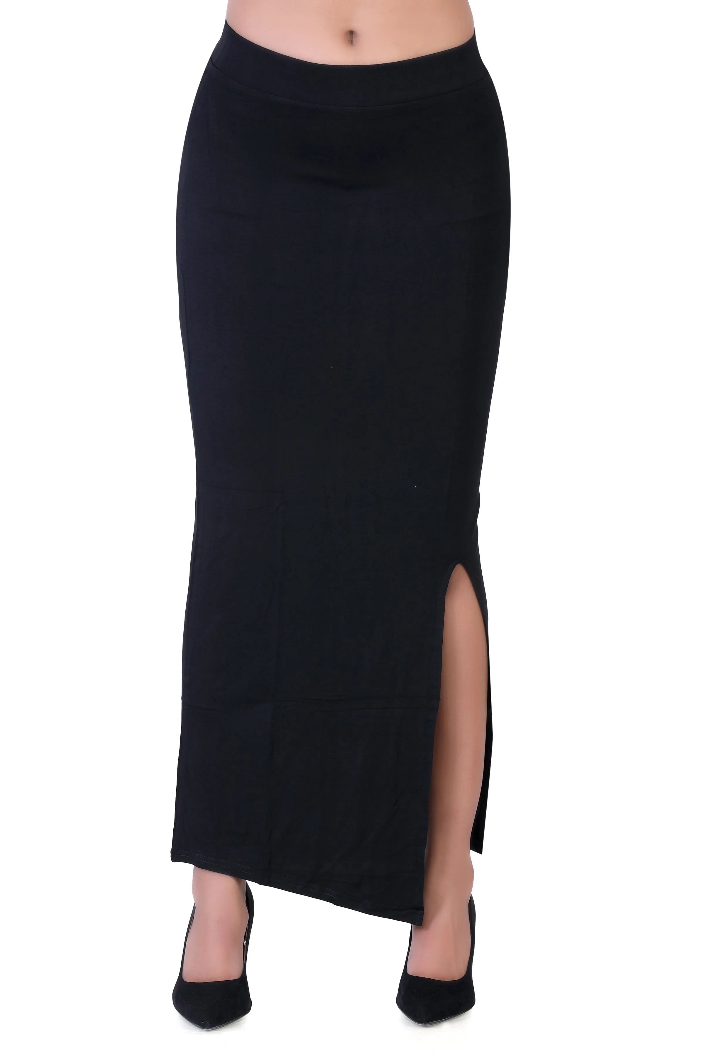 WOMEN'S SOLID MID-CALF PENCIL SKIRT WITH SIDE SLIT