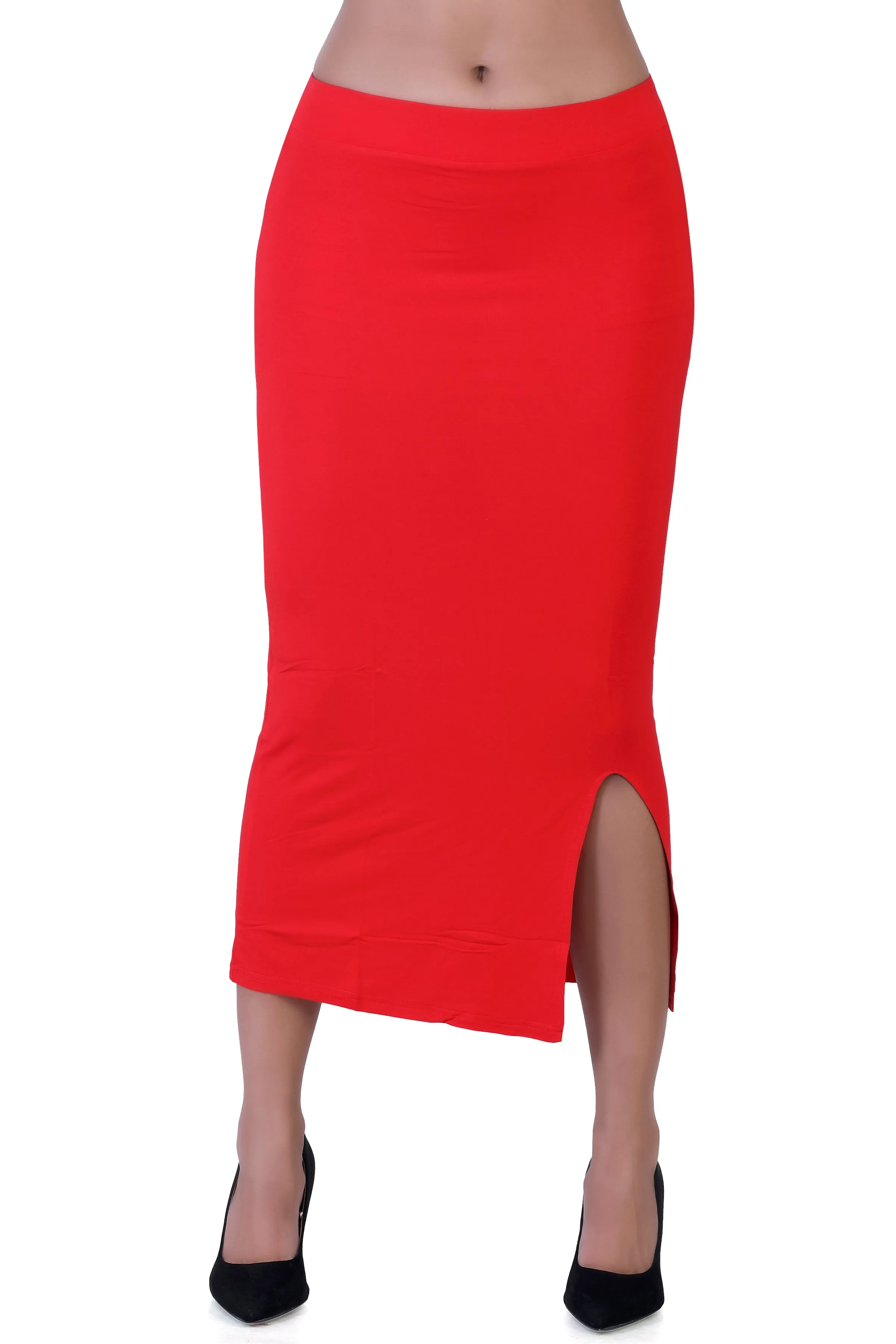 WOMEN'S SOLID MID-CALF PENCIL SKIRT WITH SIDE SLIT