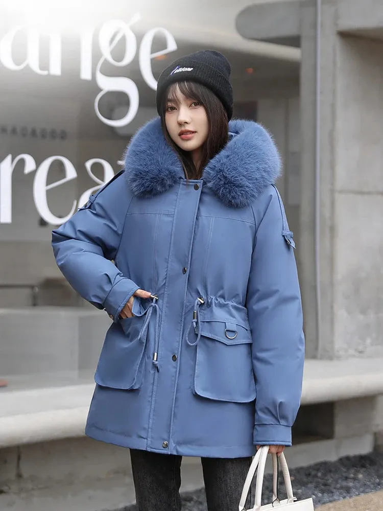 Women's Winter Coat -30 Degrees with Removable Liner Padded Winter Jacket Loose Warm Faux Fur Collar Hooded Parkas Coat Outerwear