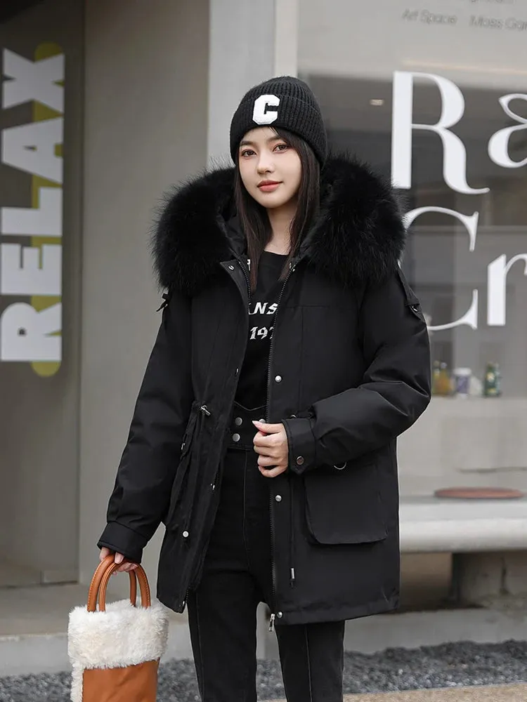 Women's Winter Coat -30 Degrees with Removable Liner Padded Winter Jacket Loose Warm Faux Fur Collar Hooded Parkas Coat Outerwear