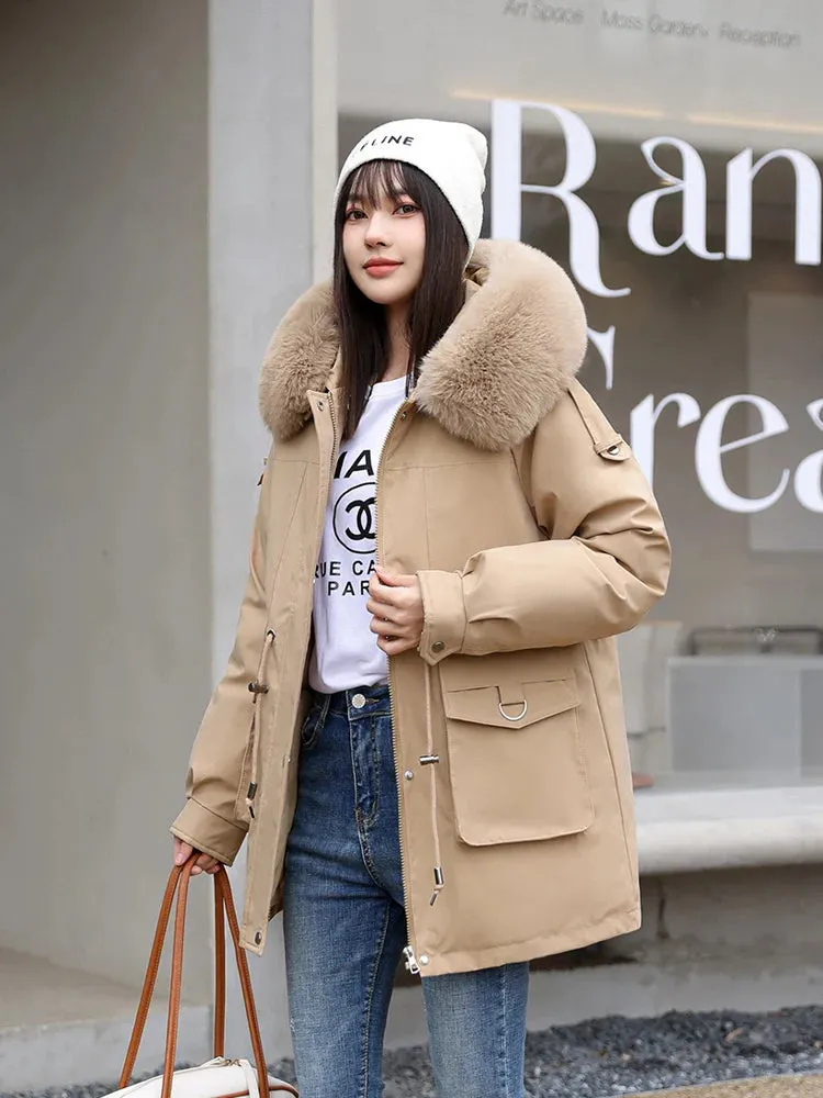 Women's Winter Coat -30 Degrees with Removable Liner Padded Winter Jacket Loose Warm Faux Fur Collar Hooded Parkas Coat Outerwear