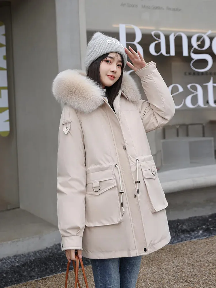 Women's Winter Coat -30 Degrees with Removable Liner Padded Winter Jacket Loose Warm Faux Fur Collar Hooded Parkas Coat Outerwear