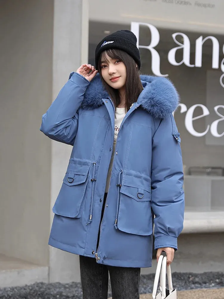 Women's Winter Coat -30 Degrees with Removable Liner Padded Winter Jacket Loose Warm Faux Fur Collar Hooded Parkas Coat Outerwear