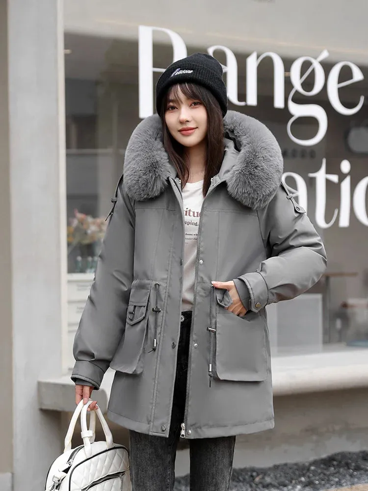 Women's Winter Coat -30 Degrees with Removable Liner Padded Winter Jacket Loose Warm Faux Fur Collar Hooded Parkas Coat Outerwear