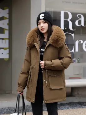 Women's Winter Coat -30 Degrees with Removable Liner Padded Winter Jacket Loose Warm Faux Fur Collar Hooded Parkas Coat Outerwear