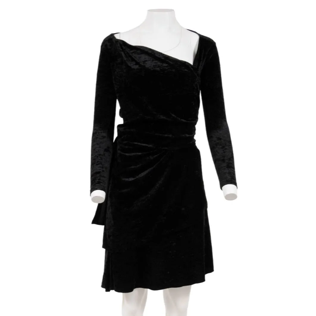 Wrap Mini Dress 38 Black Crushed Velvet Tie Back Off Shoulder
