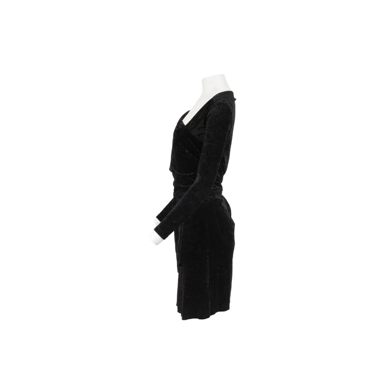 Wrap Mini Dress 38 Black Crushed Velvet Tie Back Off Shoulder