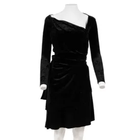 Wrap Mini Dress 38 Black Crushed Velvet Tie Back Off Shoulder